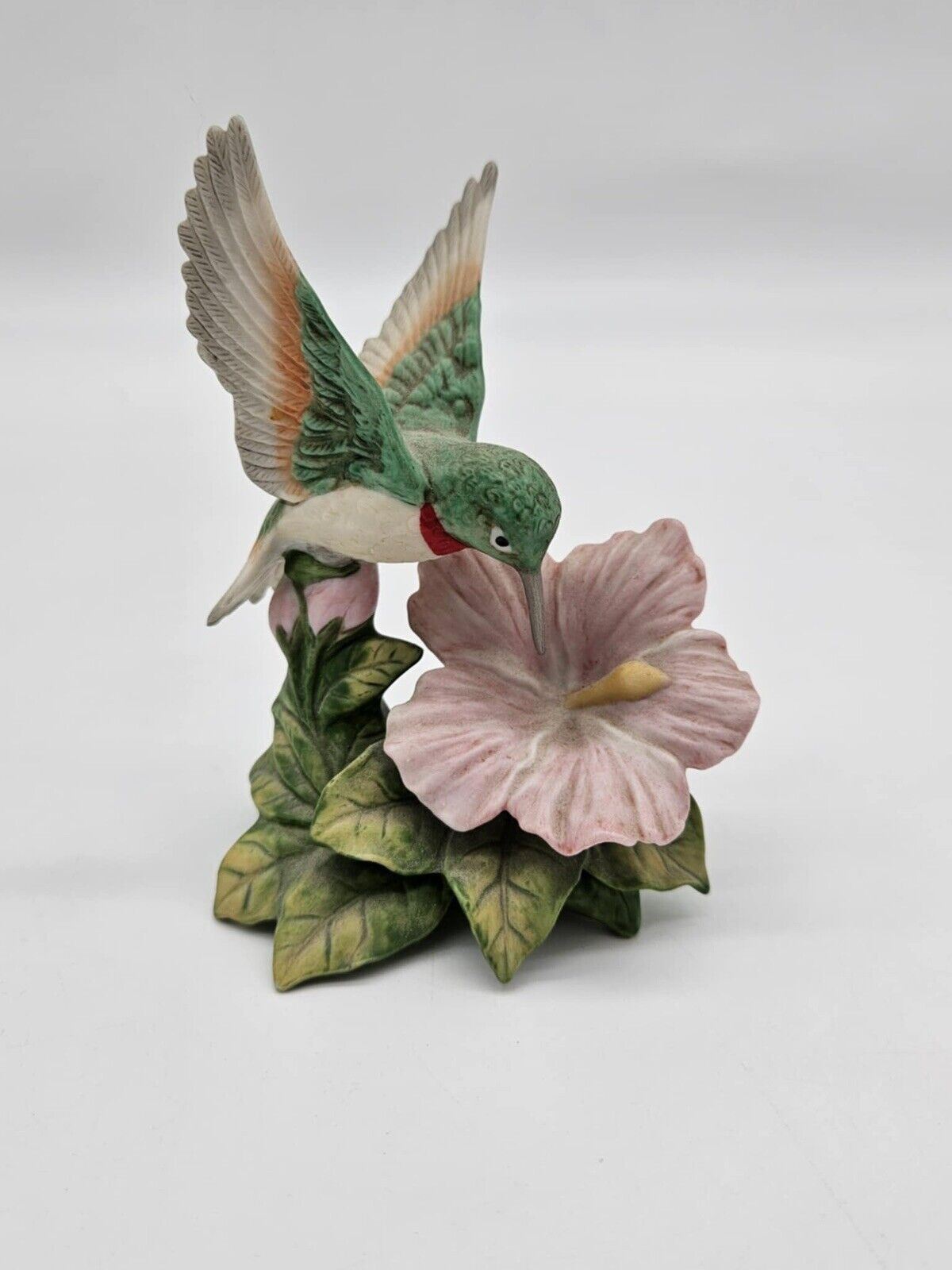 3 Vintage porcelain Homeco Hummingbird on Hibiscus Flower Figurines 1429
