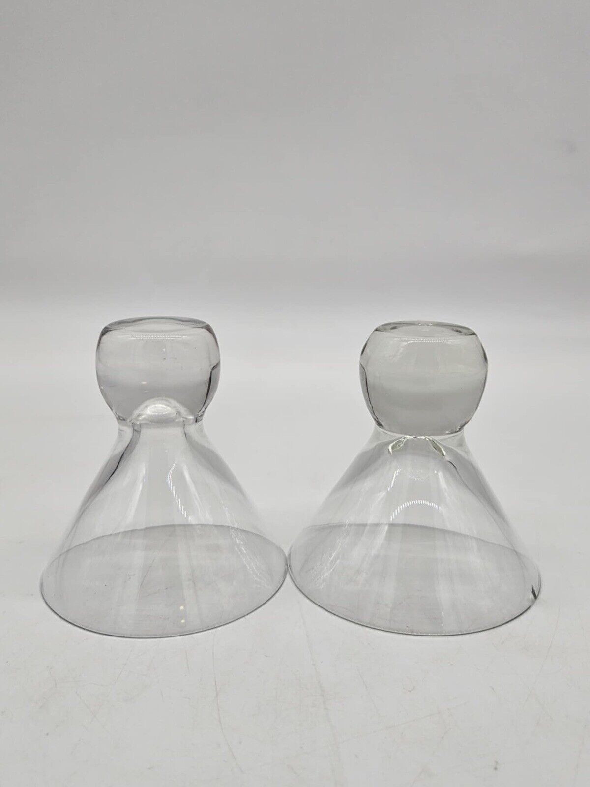 Set of (2) Mid Century Modern Style Heavy Round Sphere Glass Martini Glasses