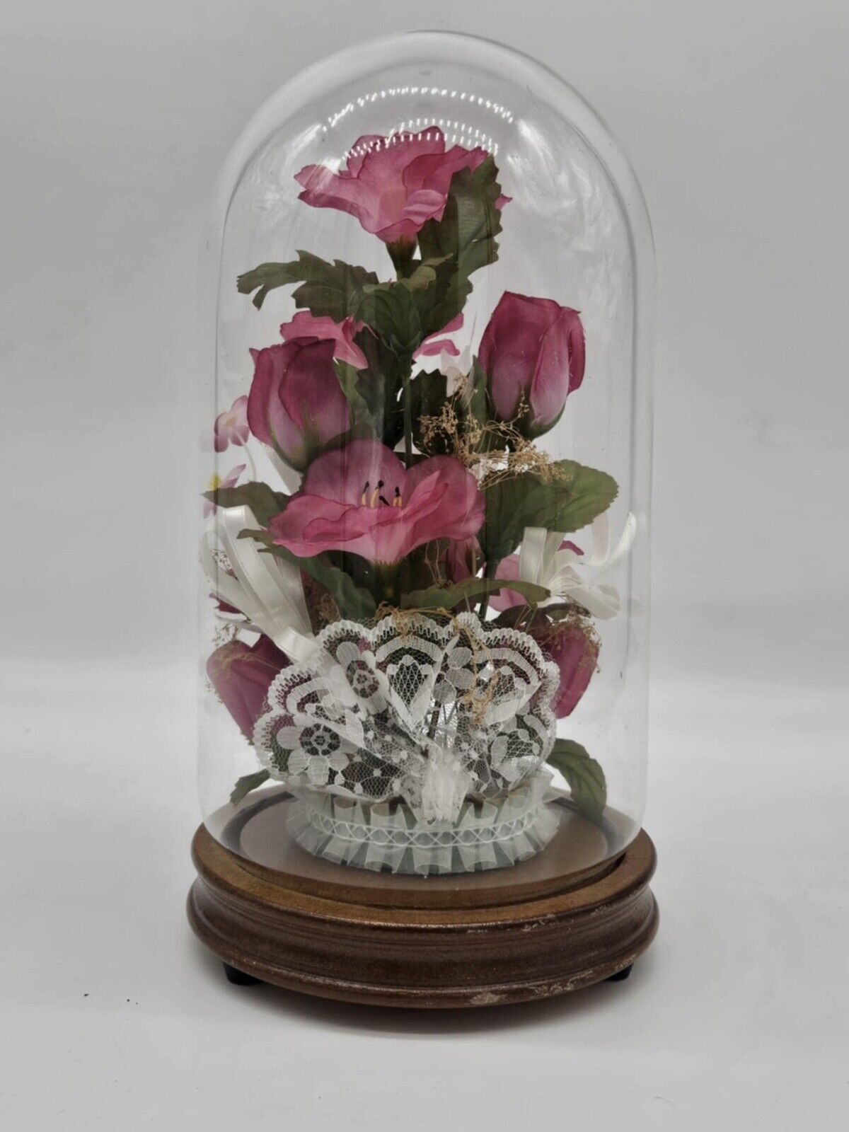 Vintage Plastic and Dried Flowers in Cloche Allied Enterprises Inc. 8.5 inches