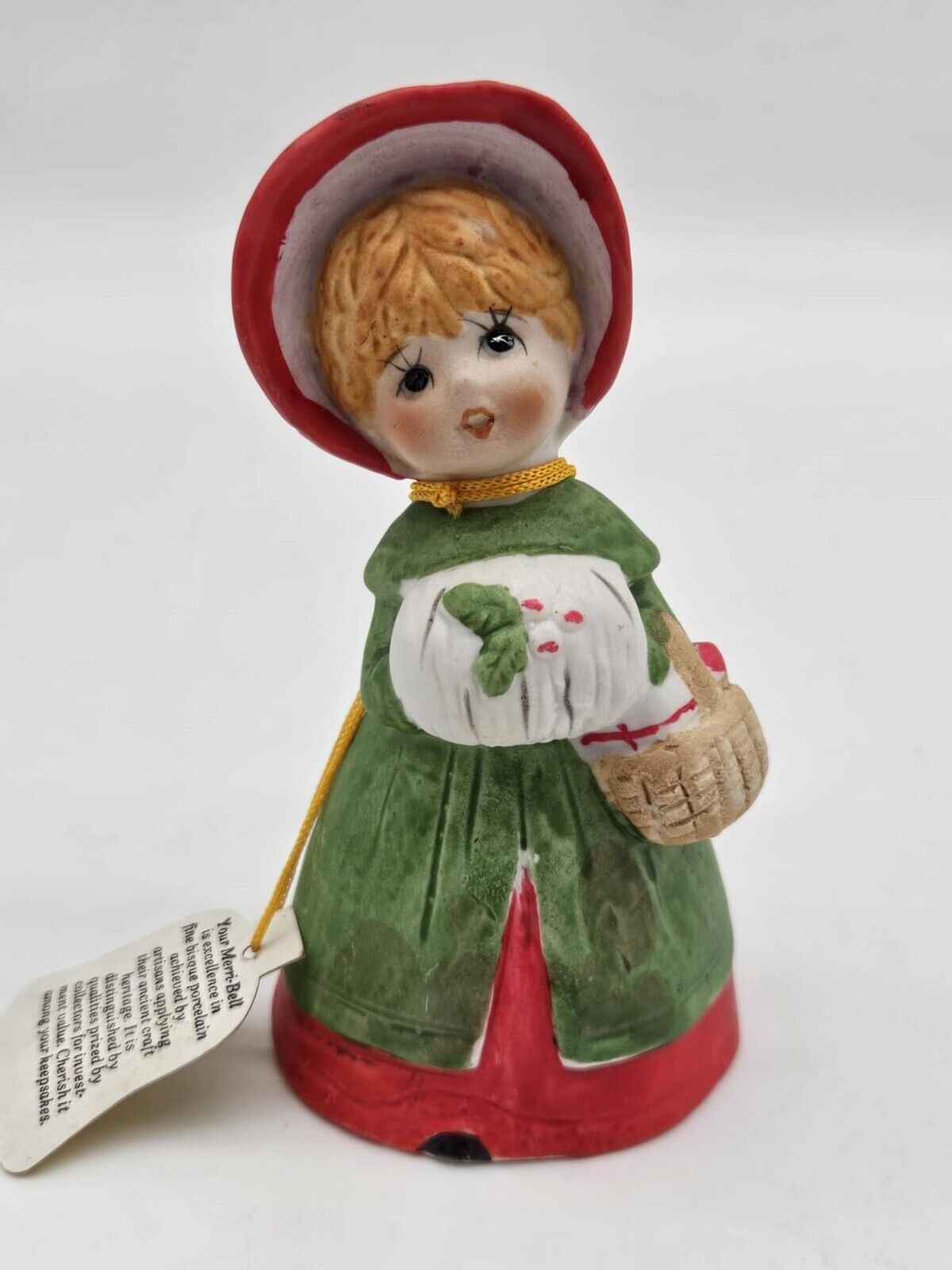 VTG Jasco Merri-Bells Bisque Porcelain Christmas Caroler Figurine Bell Keepsake