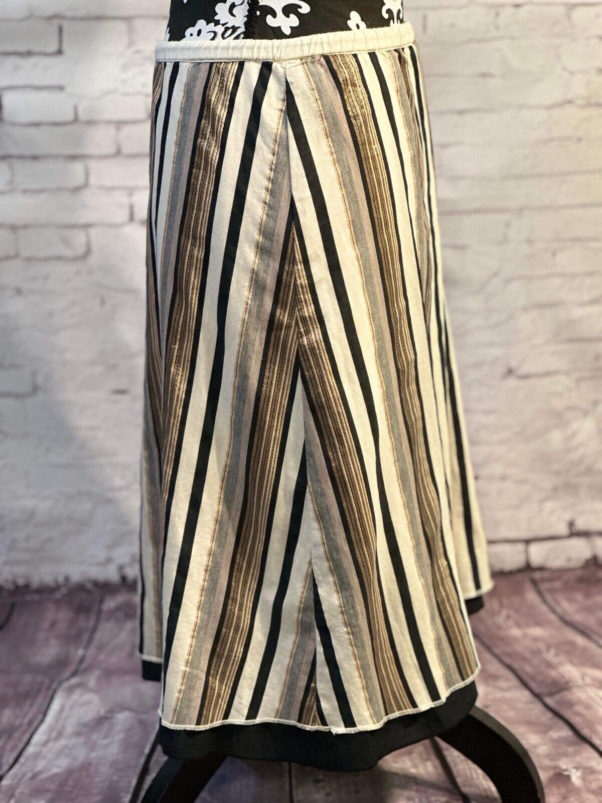 Old Navy Cotton Skirt Gold Metallic Stripe, Drawstring Waist Size Small WCLTH