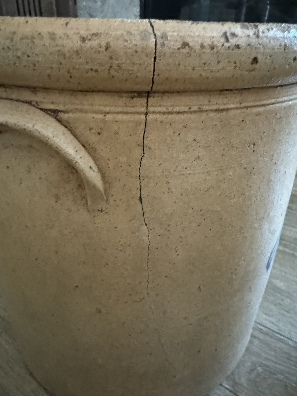 Antique Stoneware Crock Cobalt Blue "Lazy Eight Target" Design Dual Handle 3 Gal