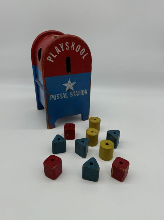 Vintage PLAYSKOOL Mailbox Postal Station Toy Shape Sorter Complete With Blocks