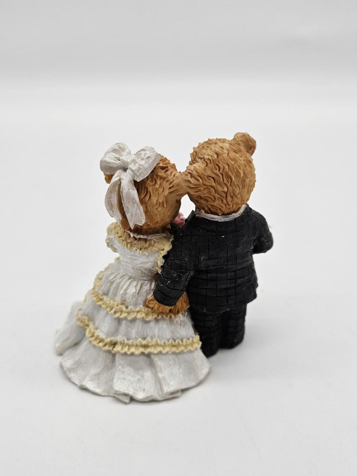 Vintage Wedding Cake Topper, Handpainted Resin Teddy Bear Bride & Groom Figurine