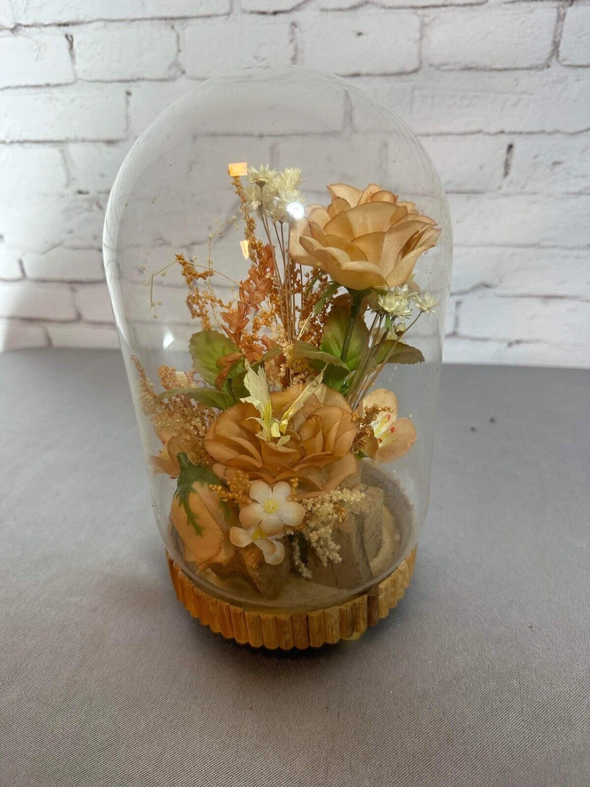 Vintage Floral Cloche Dome 5" Freeze Dried VHD