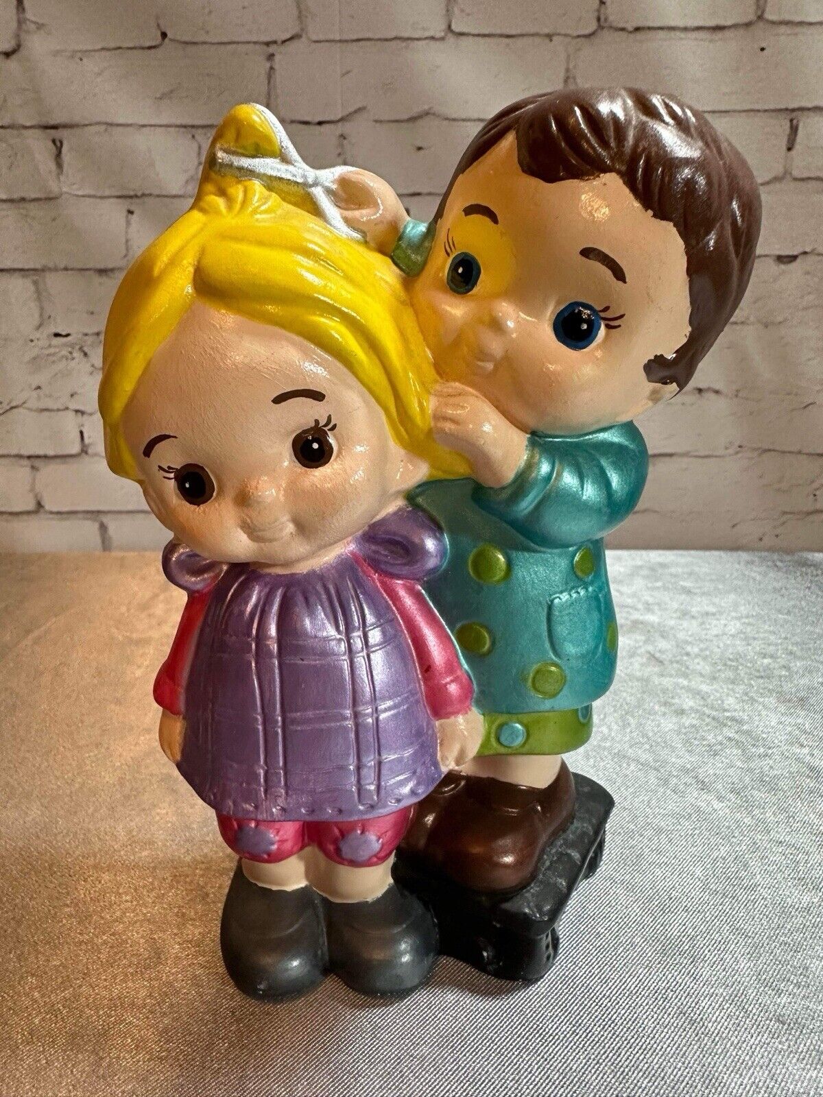 Vintage Japan Girl Boy Figurine Barber Haircut Porcelain 5.5" Tall Big Eyes VFG