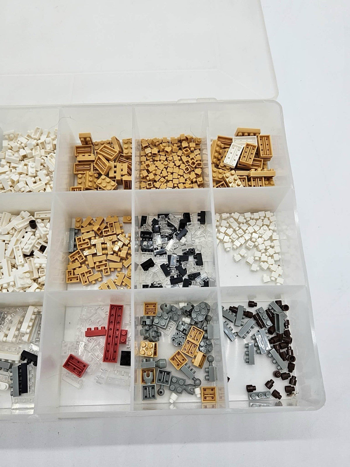 LEGO Lot of Assorted Bricks Plates Tiles Tan White Black Clear w/ Case