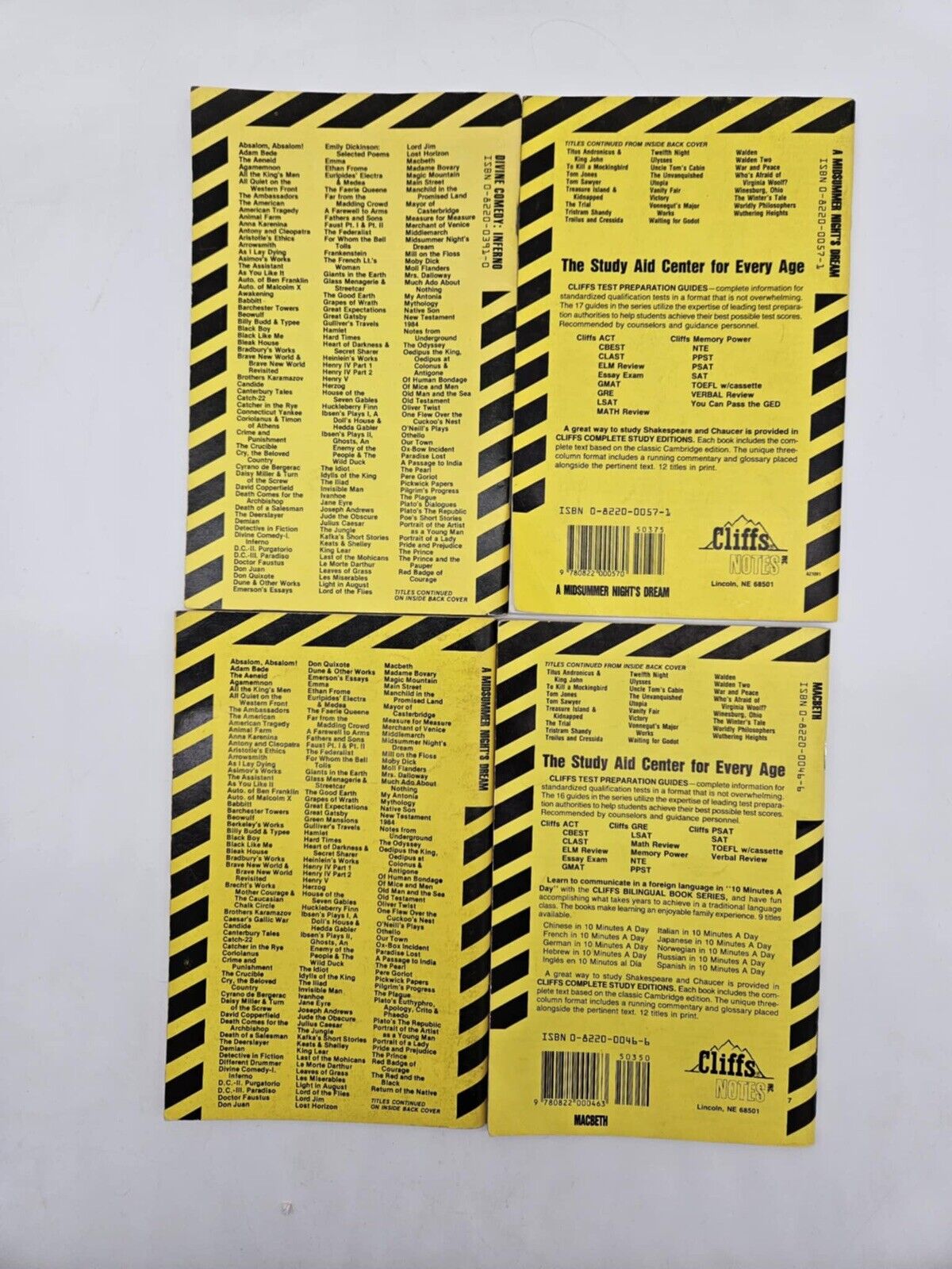 Cliffs Notes 4 Book Lot Shakespeare & Dante 