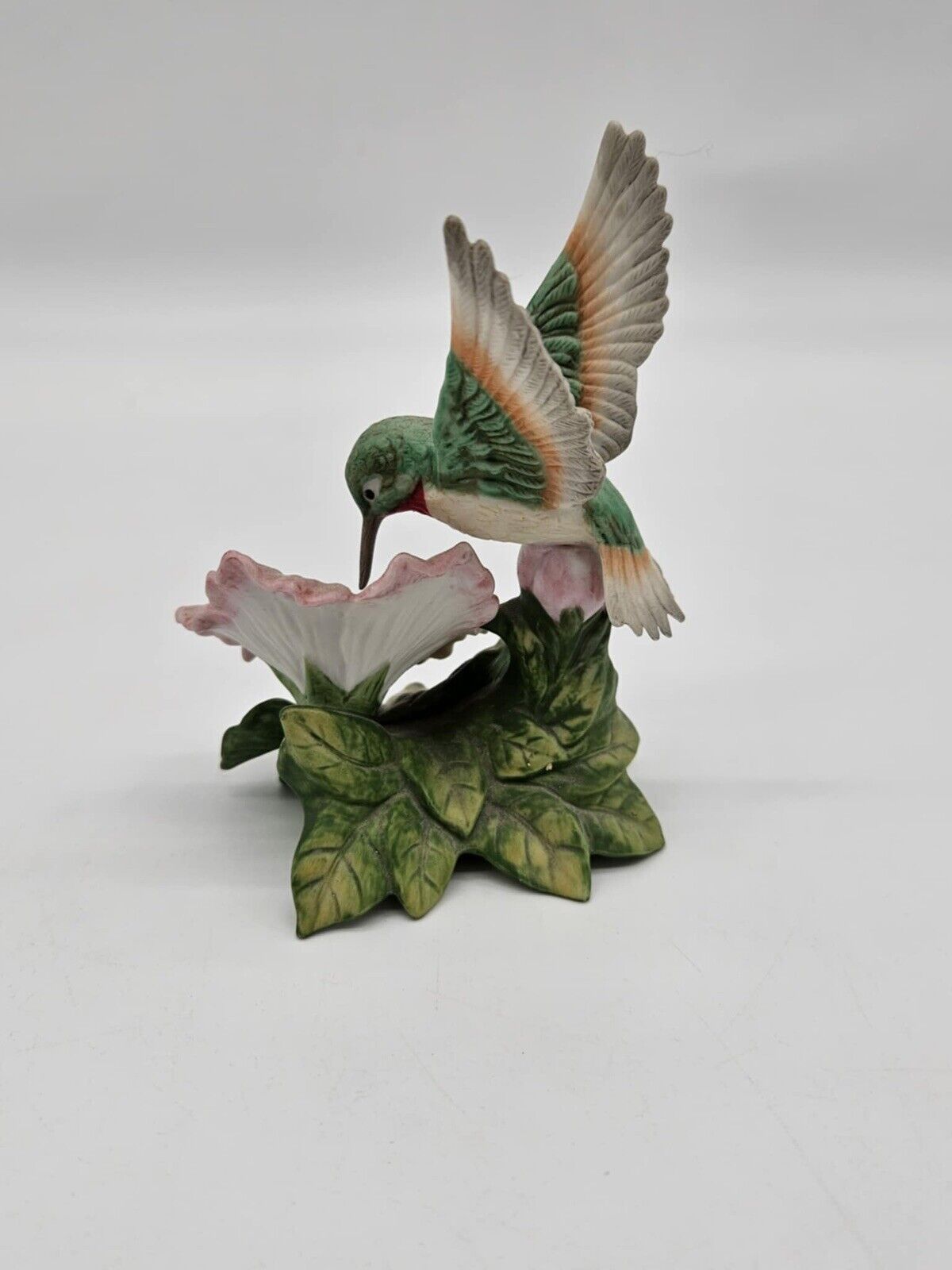 3 Vintage porcelain Homeco Hummingbird on Hibiscus Flower Figurines 1429