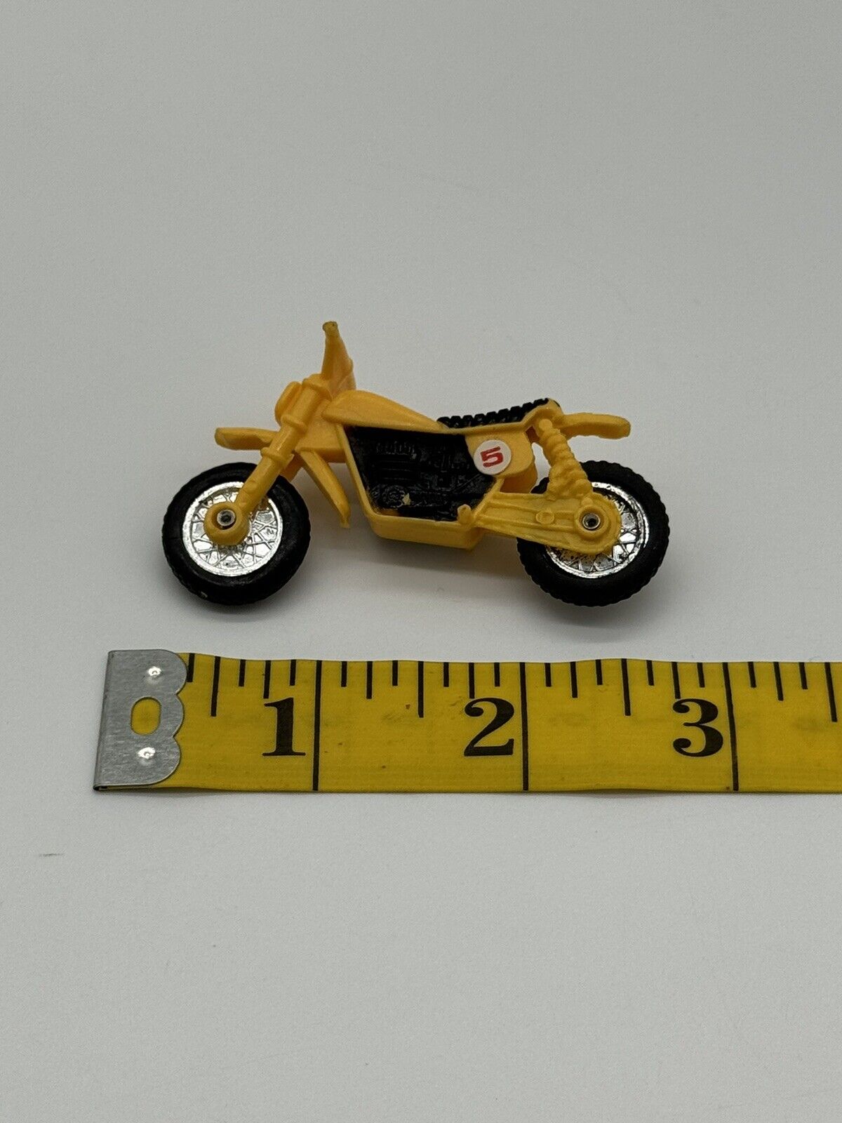 Vintage Toy Yellow Plastic Dirt bike Rubber Tires Cake Topper Trinket Motorcycle