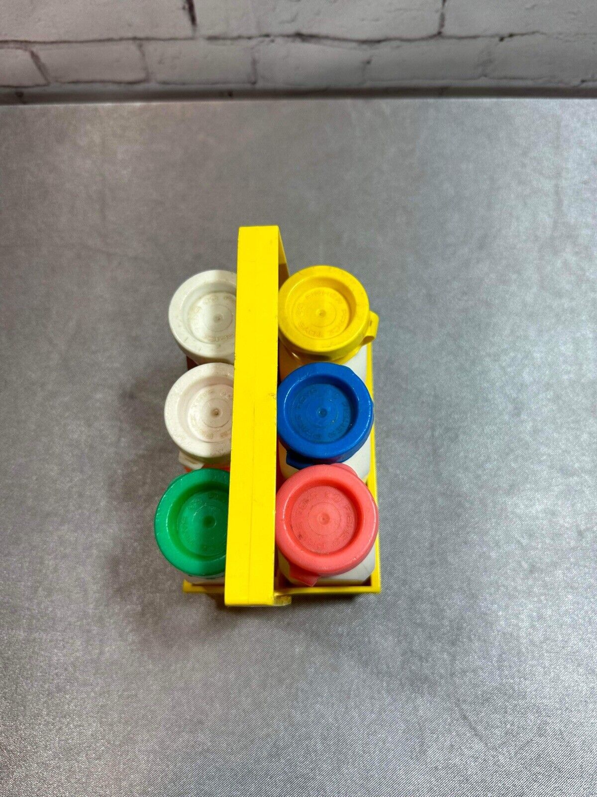 1970's Vintage Fisher Price 6 Milk Bottles with Caps and Carrier Toy #637 VTY
