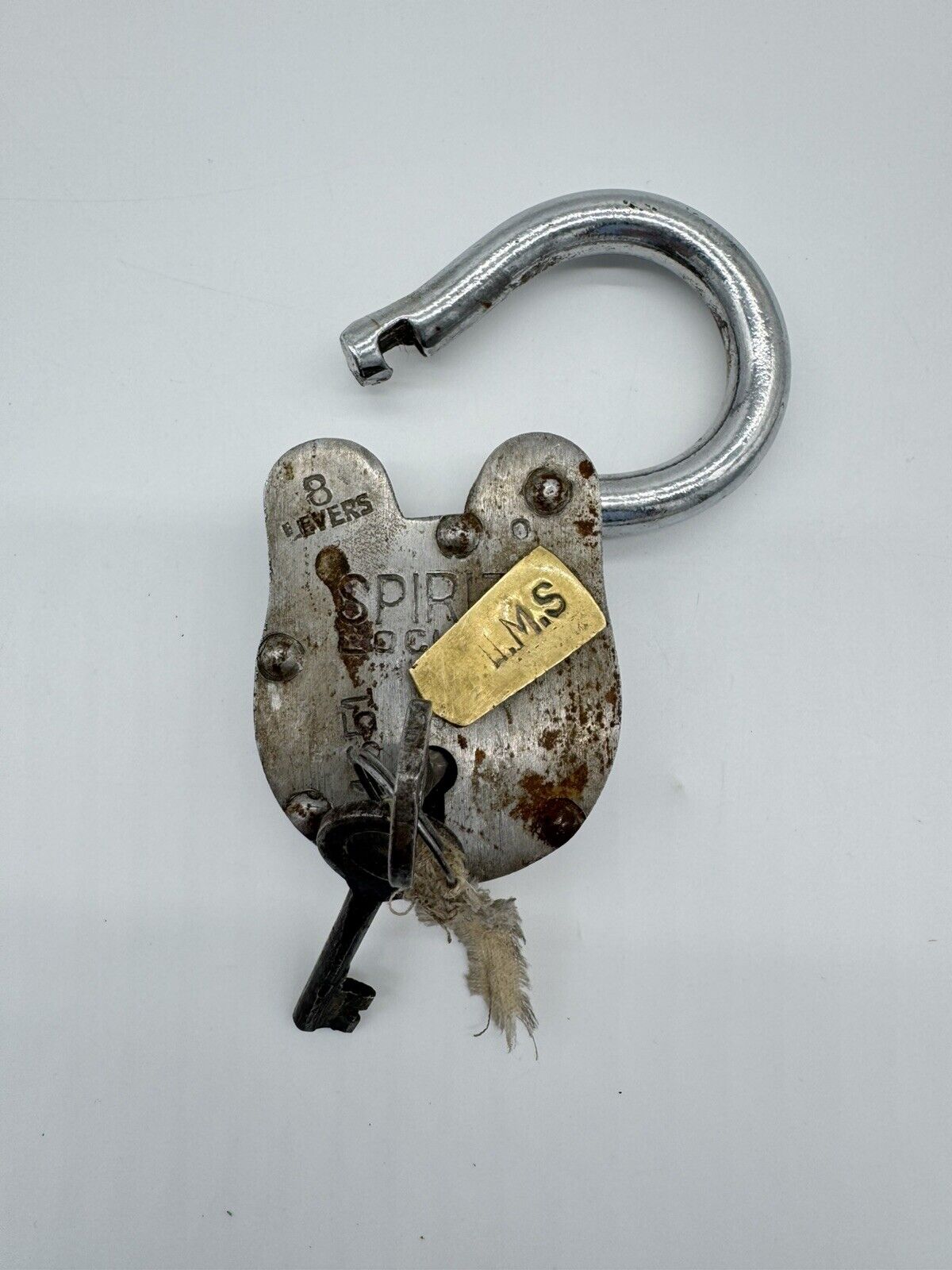 Vintage Iron Lock and Keys w/ Brass Keyhole Cover - Silver - Spirit Locker FNF