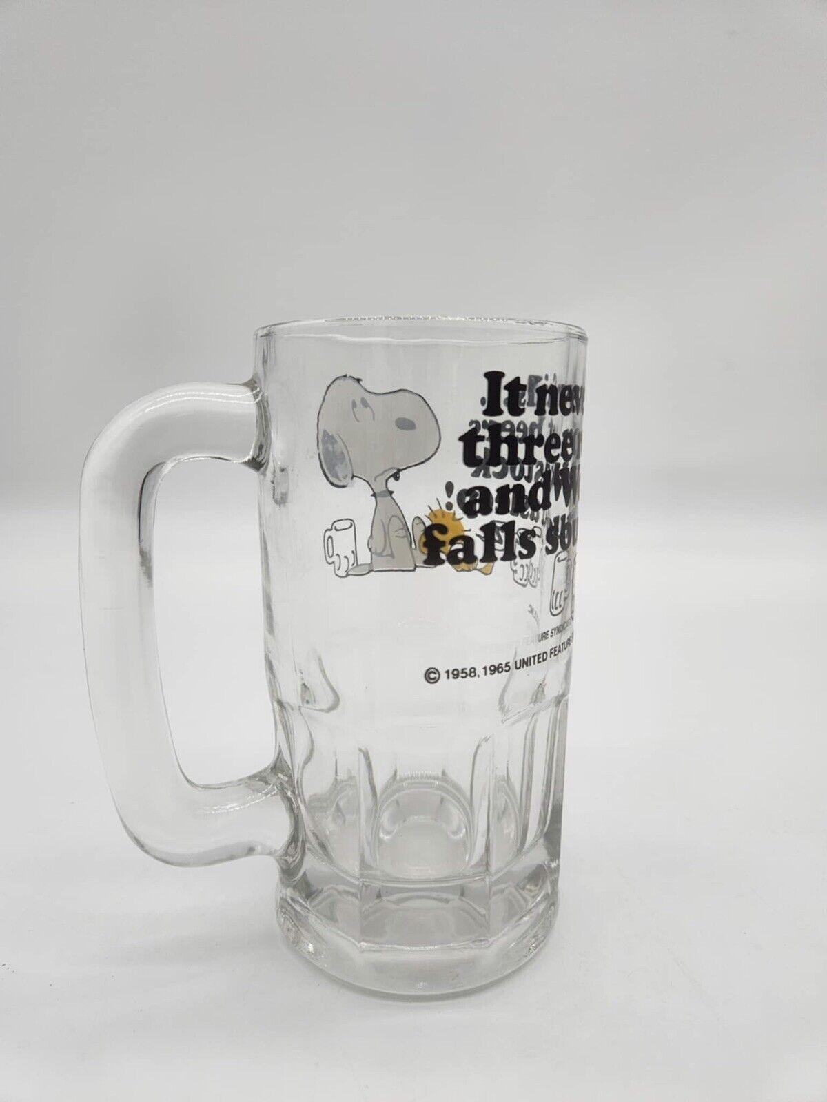 1965 Vintage Peanuts Snoopy Woodstock Root Beer Glass Mug Stein Collectible