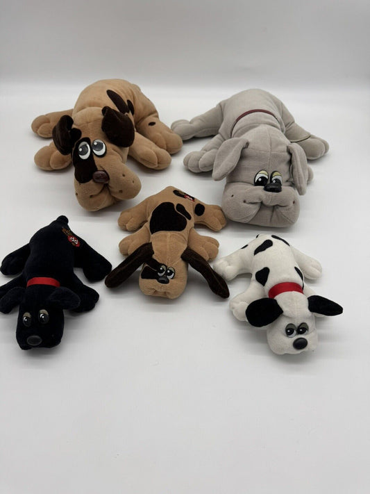 Vintage Pound Puppies Plush 80s/90s Black Brown Gray White Dog Lot x5 VTY