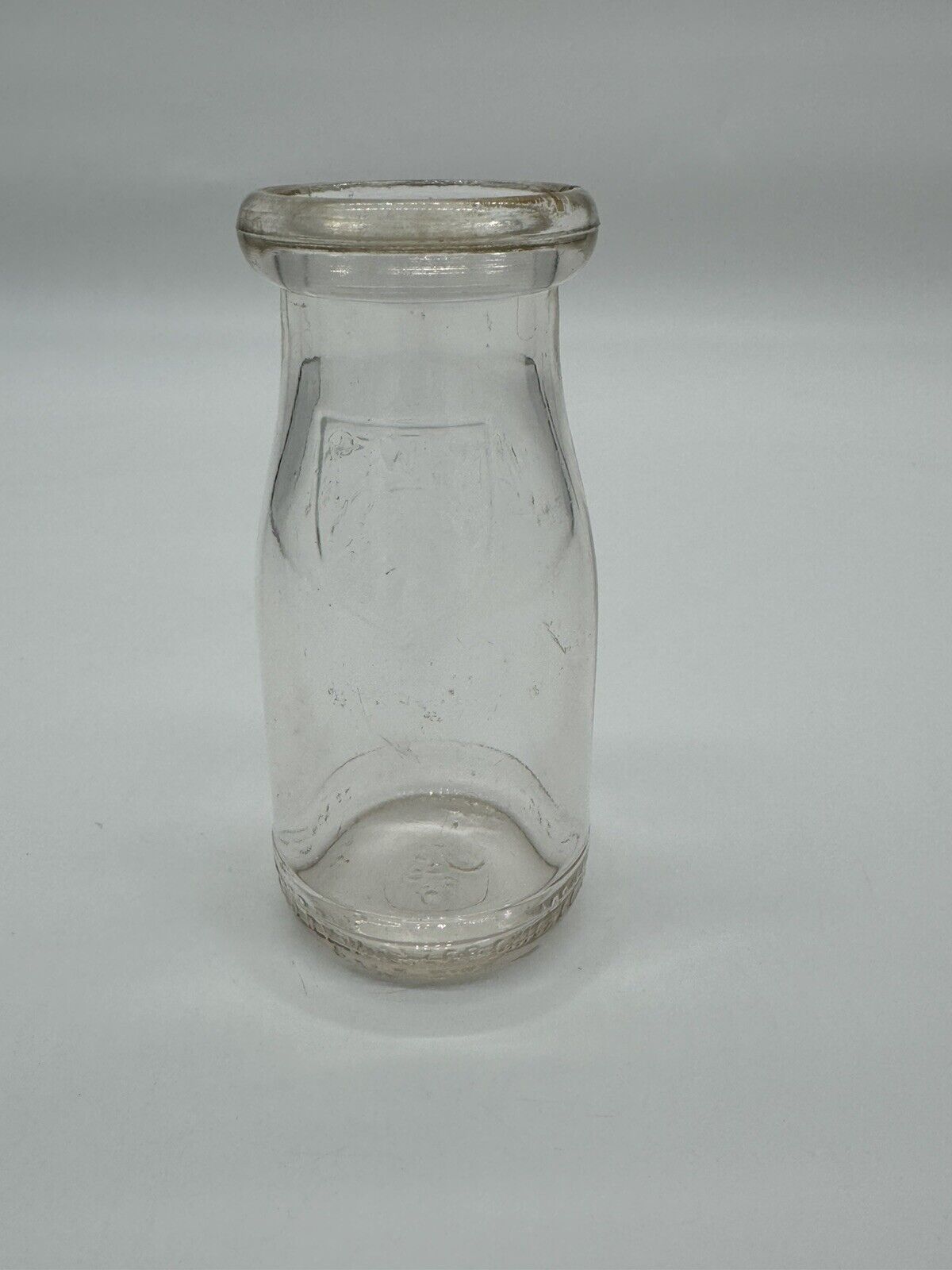2 Vintage One Quart Glass Milk Bottles Embossed 3 Round