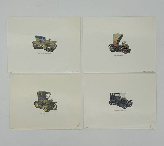 4 Vintage 1958 England Art Prints ~ Early 1900s Autos by Frederick Elmiger