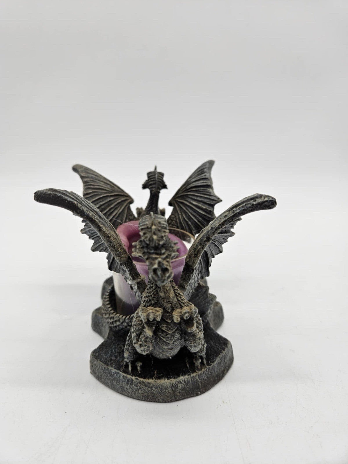 Medieval Dual Winged Dragon Votive Candle Incense Holder Resin