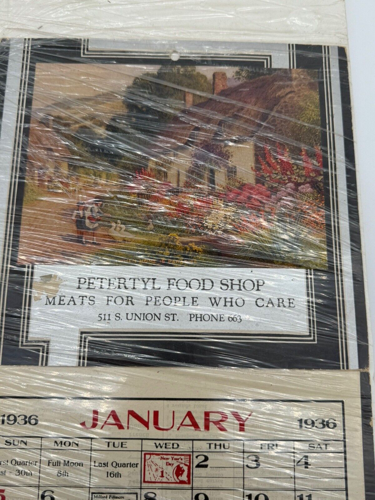 vintage PETERTYL FOOD SHOP 1936 Calander