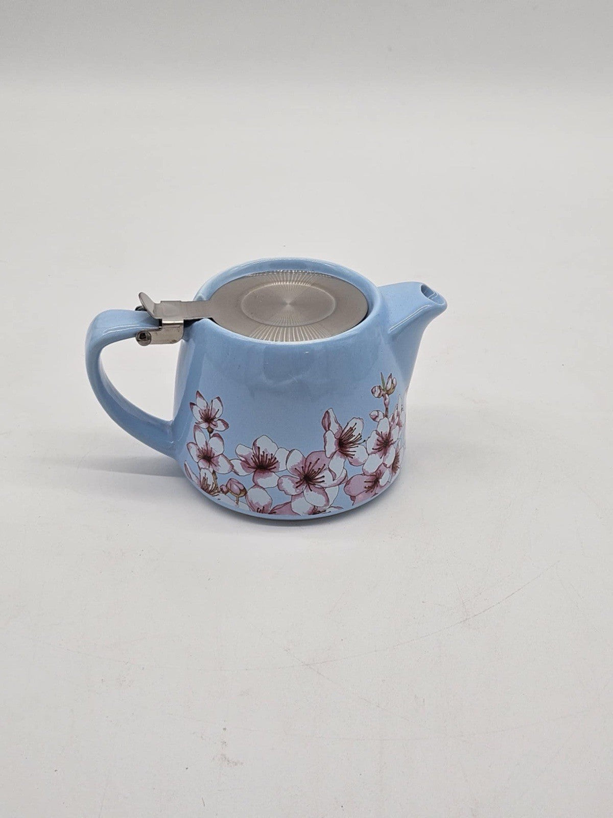 Alfred Ceramic Light Blue Floral Cherry Blossoms Stainless Steel Tea Pot Kettle