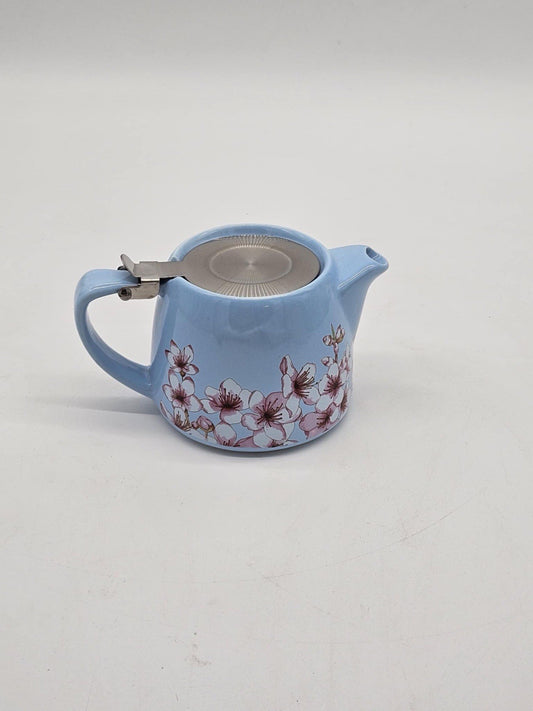 Alfred Ceramic Light Blue Floral Cherry Blossoms Stainless Steel Tea Pot Kettle