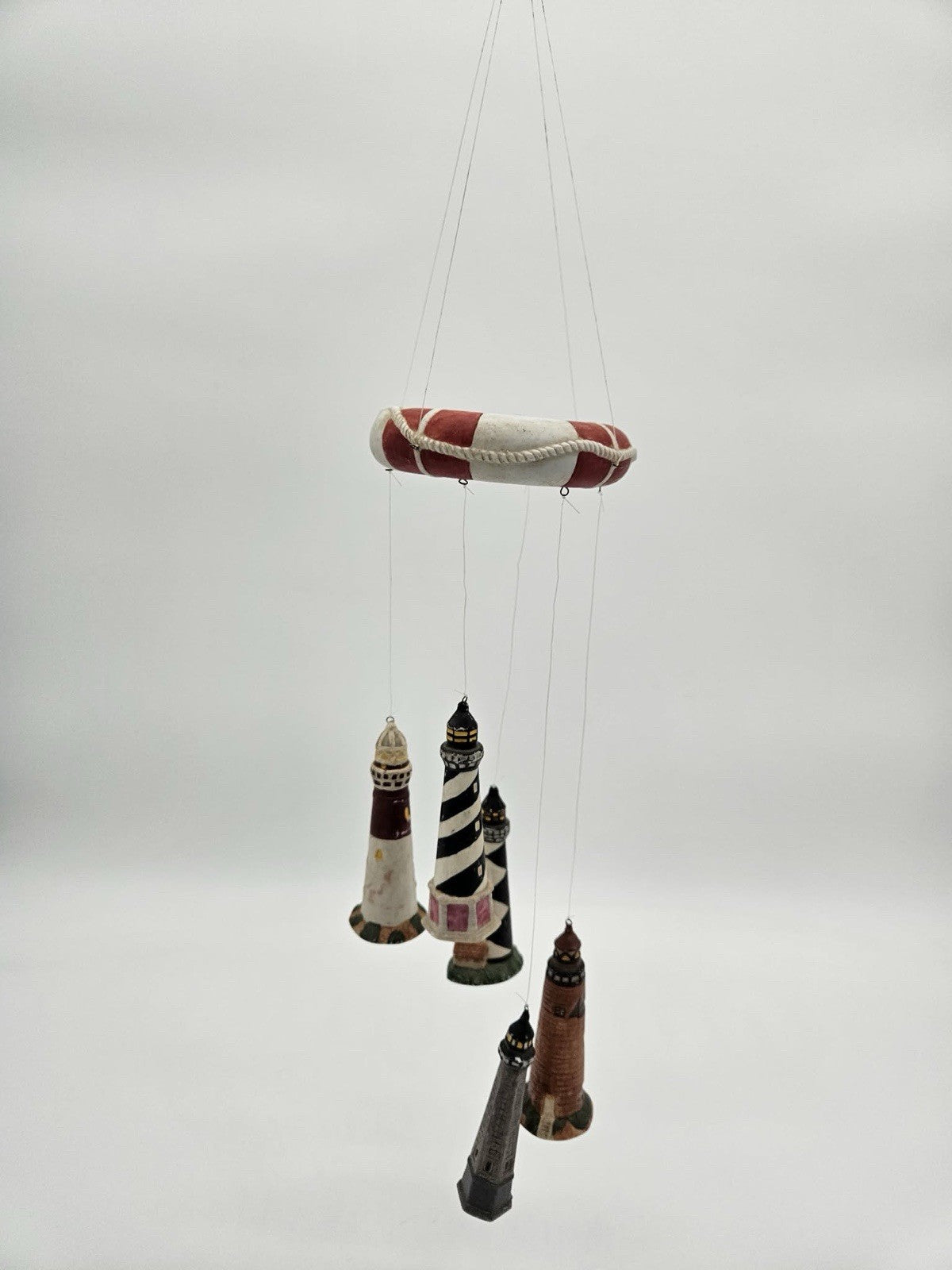 Nautical Lighthouse Hanging Mobile with Life Preserver Coastal Decor