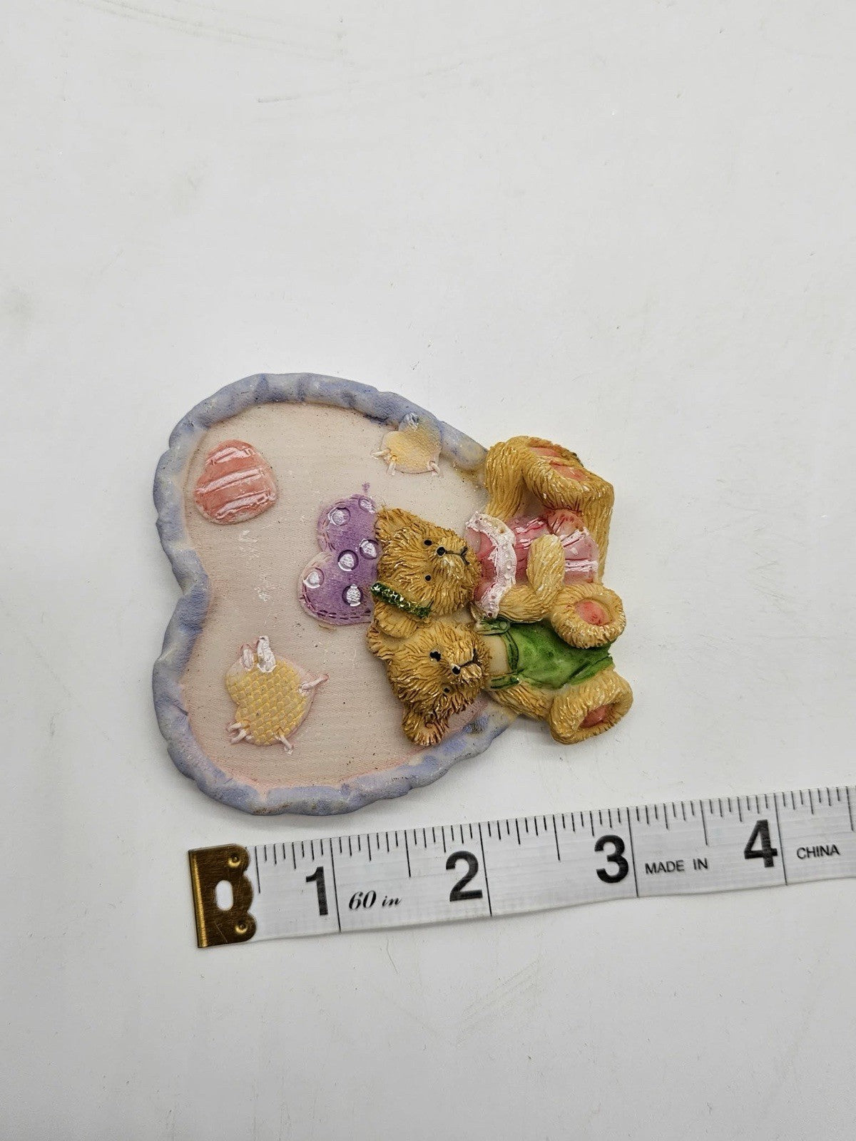 Set of 6 Vintage Teddy Bear Heart Magnets Valentine Resin Fridge Magnets