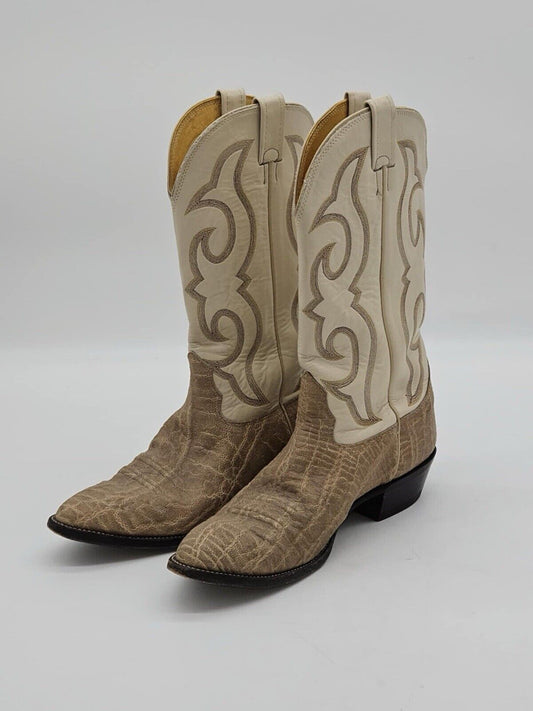 Vintage Nocona Boots EXOTIC Elephant Print Cowboy White Size 11 D