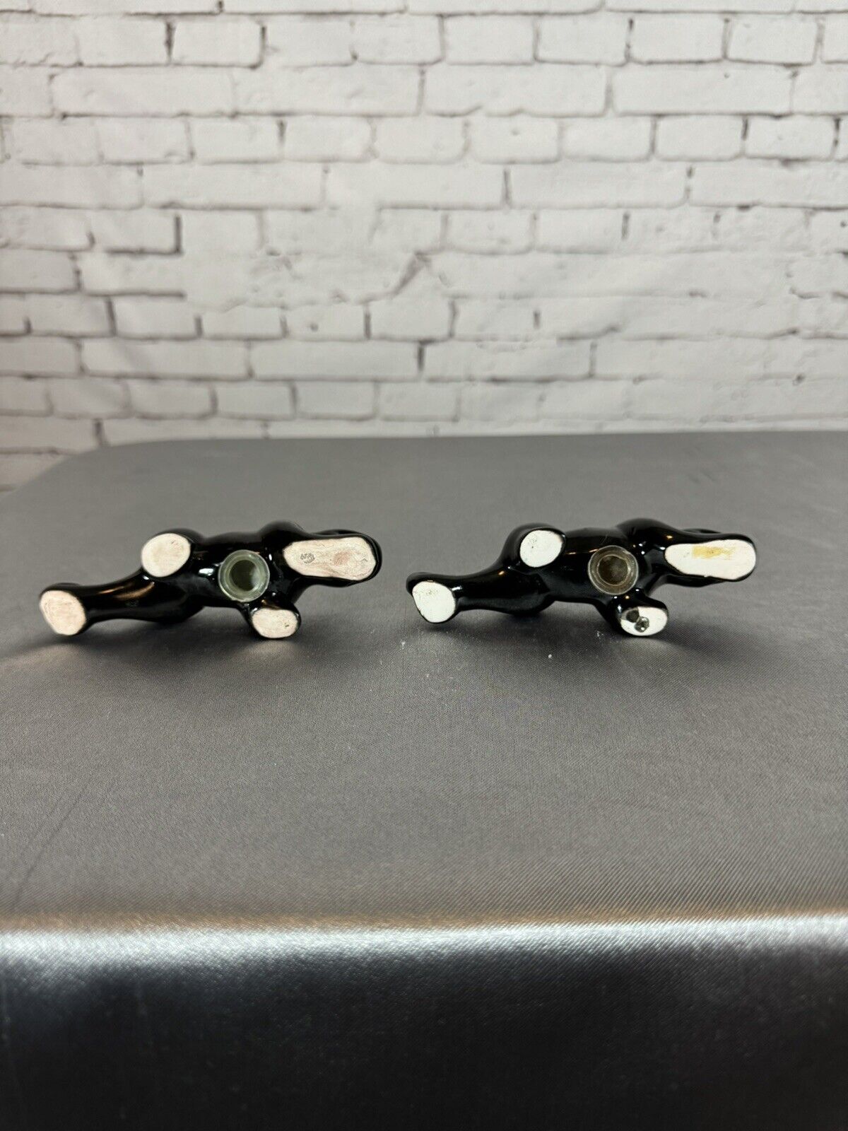 Vintage Artmark Ceramic Salt and Pepper Shakers Black Panthers Blue Eyes 5" TNO