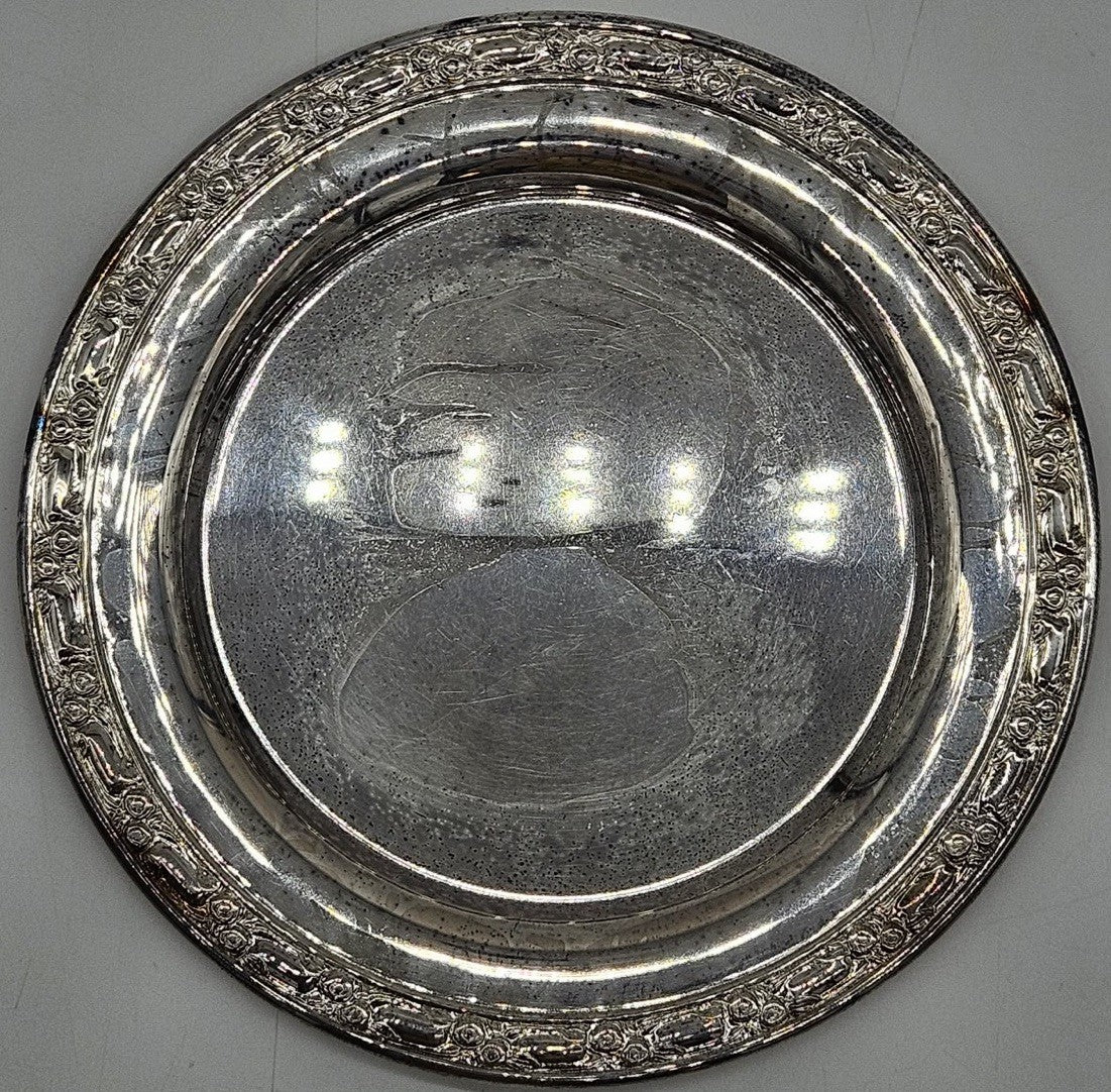 Vintage English Silverplate Round Serving Tray Pierced Gallery Rim 16"