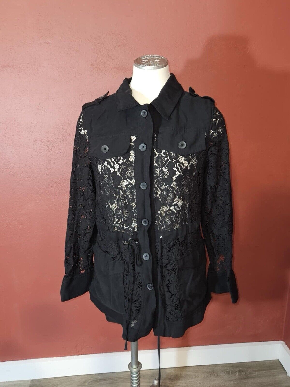 Vera Wang Woman’s Sexy Lace Black Blazer Sz M WCLTH