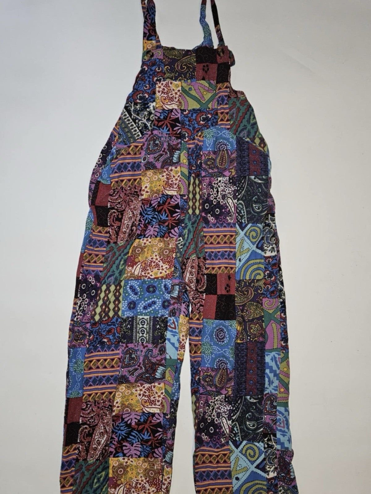 Women Jumpsuit Colorful Bibs Sleeveless Relaxed Wide Leg Hippy Boho ~ Sz M