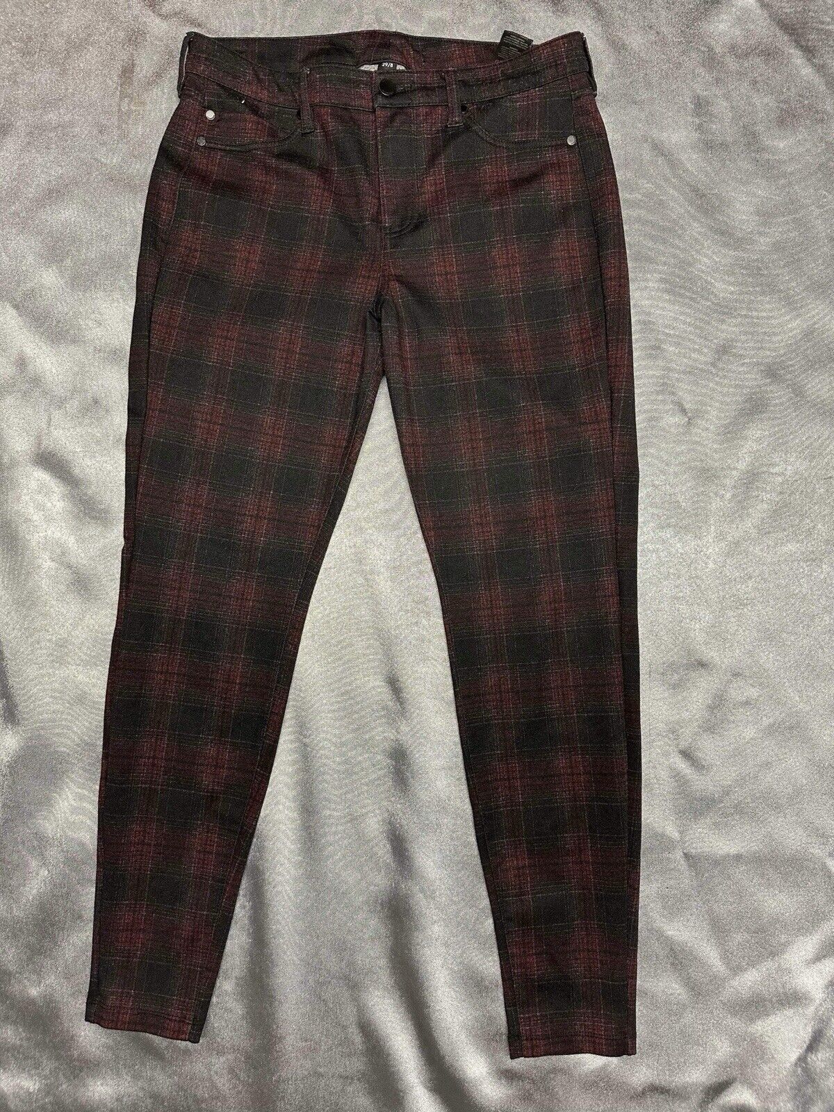 SIZE 8 Liverpool Plaid Dress Pants Women Burgundy/Black WCLTH
