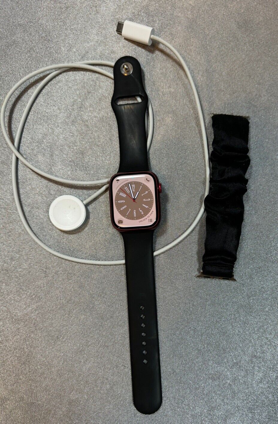 Apple Watch Series 7 45mm Red Aluminum Case with Black Sport Band & Cord JWL