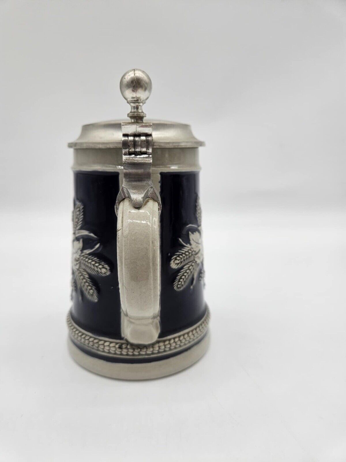 Vtg Gerz Pewter Lidded German Beer Stein Black Hopfen Maiz Gott erhalts Lions 6"