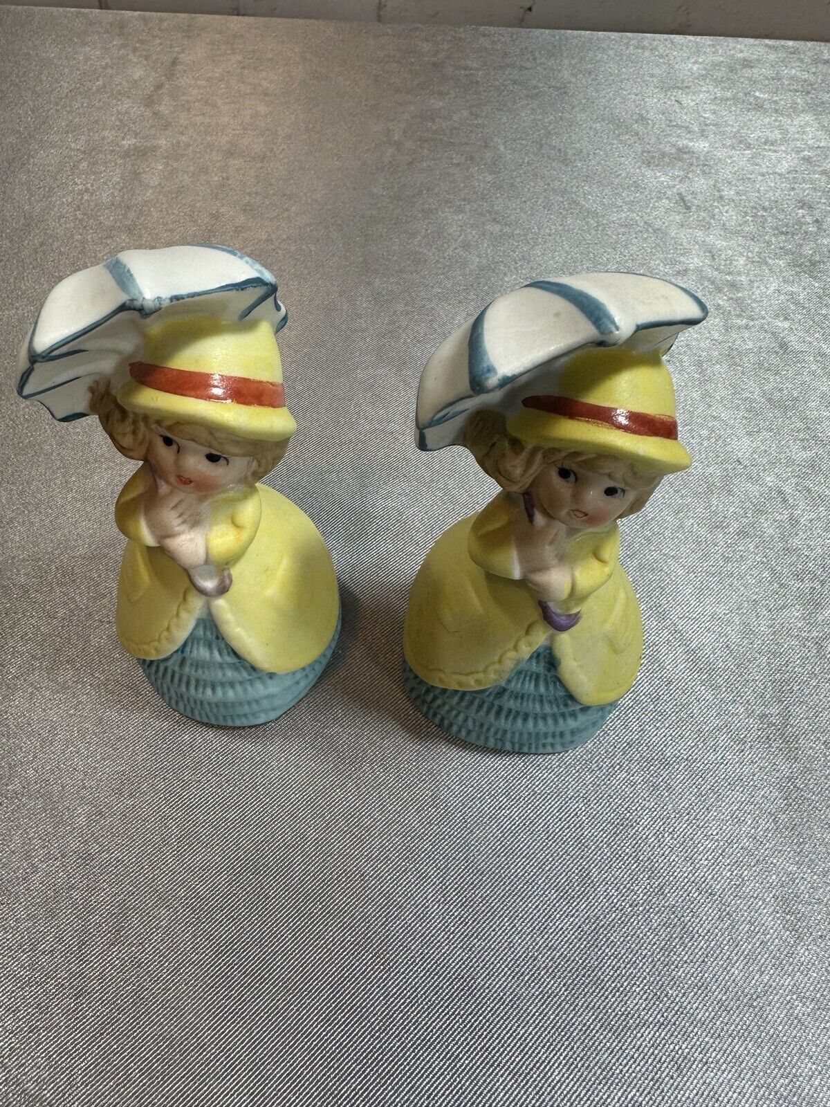 2 Vintage Jasco 1979 Adorabelles Porcelain Bisque Bell Umbrella Girls VCFG