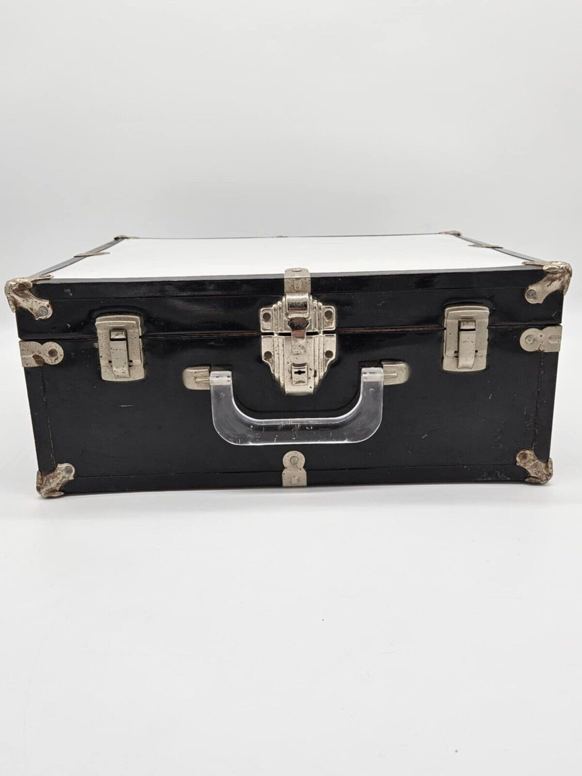 Vintage Metal Suitcase ~ White/Black Aluminum Hard Shell Classic Lock Briefcase