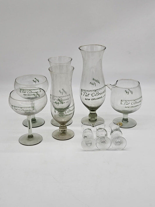 9 Vintage Pat O'Briens Hurricane, Shot, Brandy, Beer, Champagne Barware Set