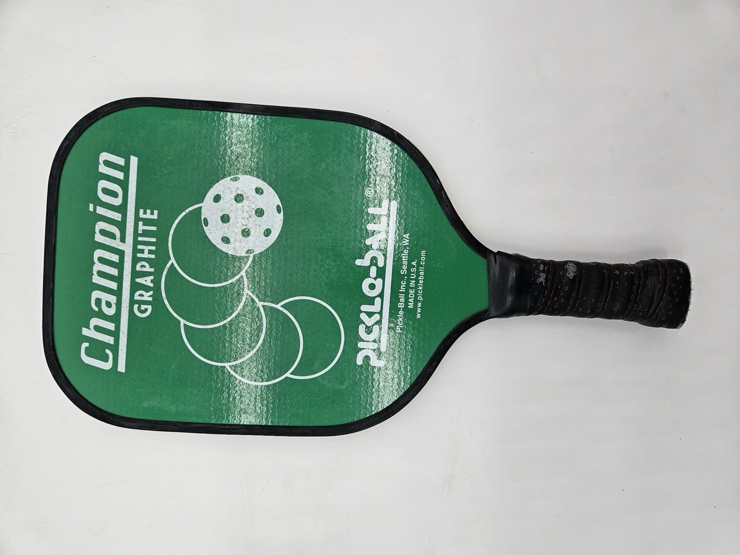 CHAMPION PICKLE-BALL PADDLE-USA MADE GREEN-WHITE GREAT CONDITION-15.5" LONG
