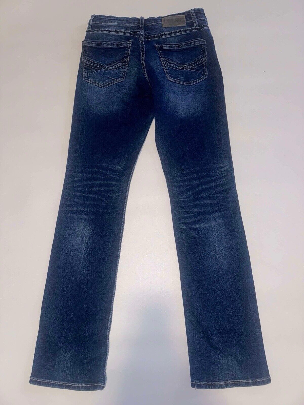 BKE Mens 31 x 34 Jeans Derek Straight Leg Blue Dark Wash Faded High Rise Denim