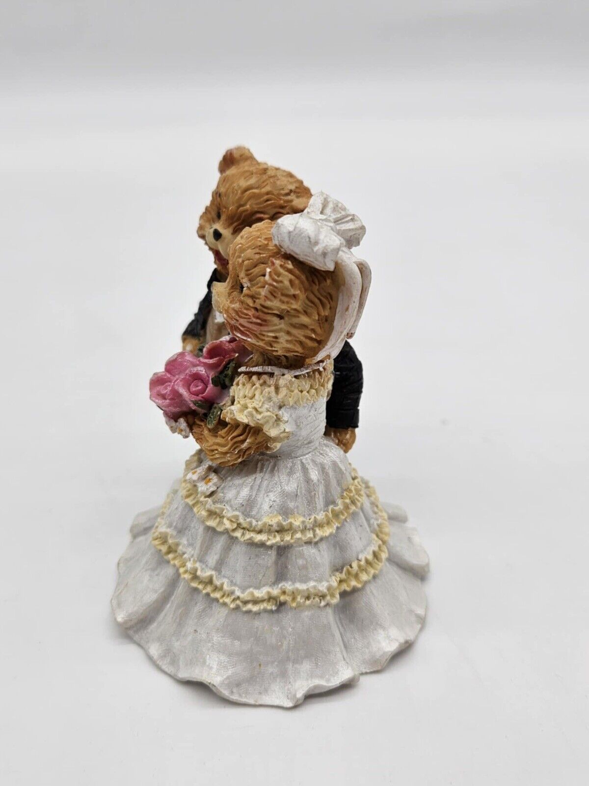 Vintage Wedding Cake Topper, Handpainted Resin Teddy Bear Bride & Groom Figurine