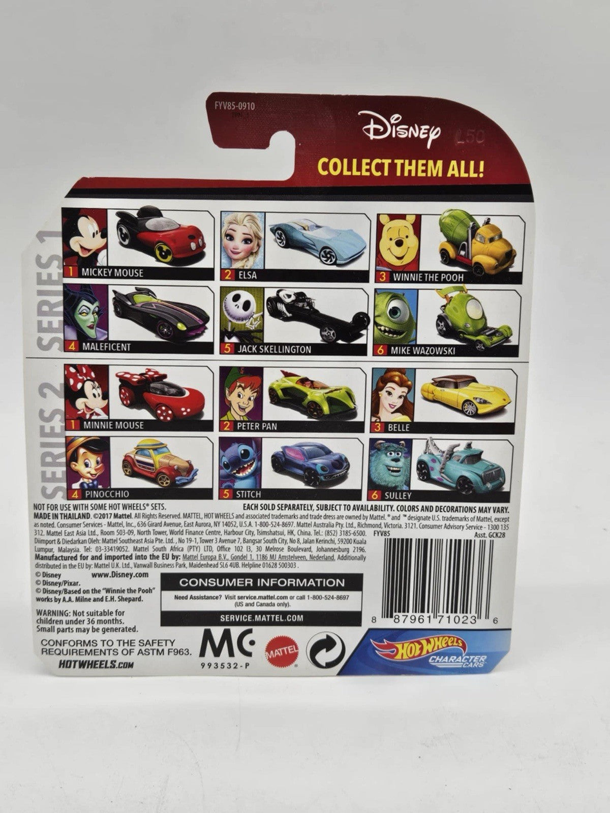 DISNEY PIXAR SERIES 2 PINOCCHIO HOT WHEELS COLLECTOR CHARACTER CARS #4 OF 6