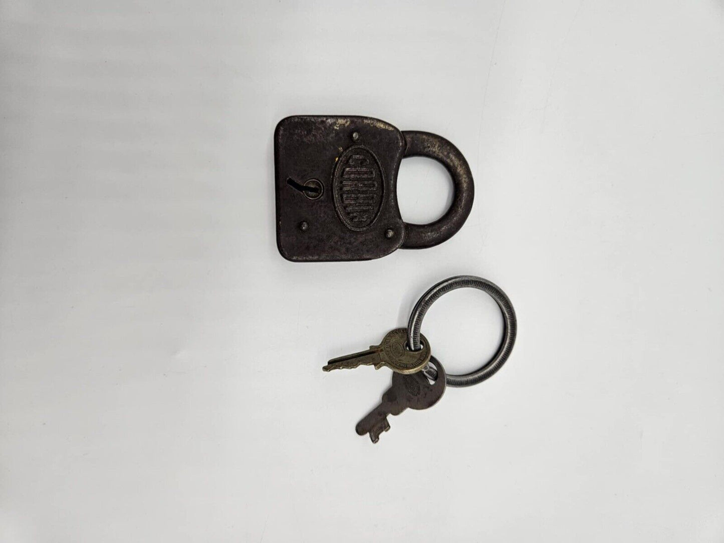 Antique Padlock Corbin Cabinet Lock Co USA Hardened Steel with Original Key