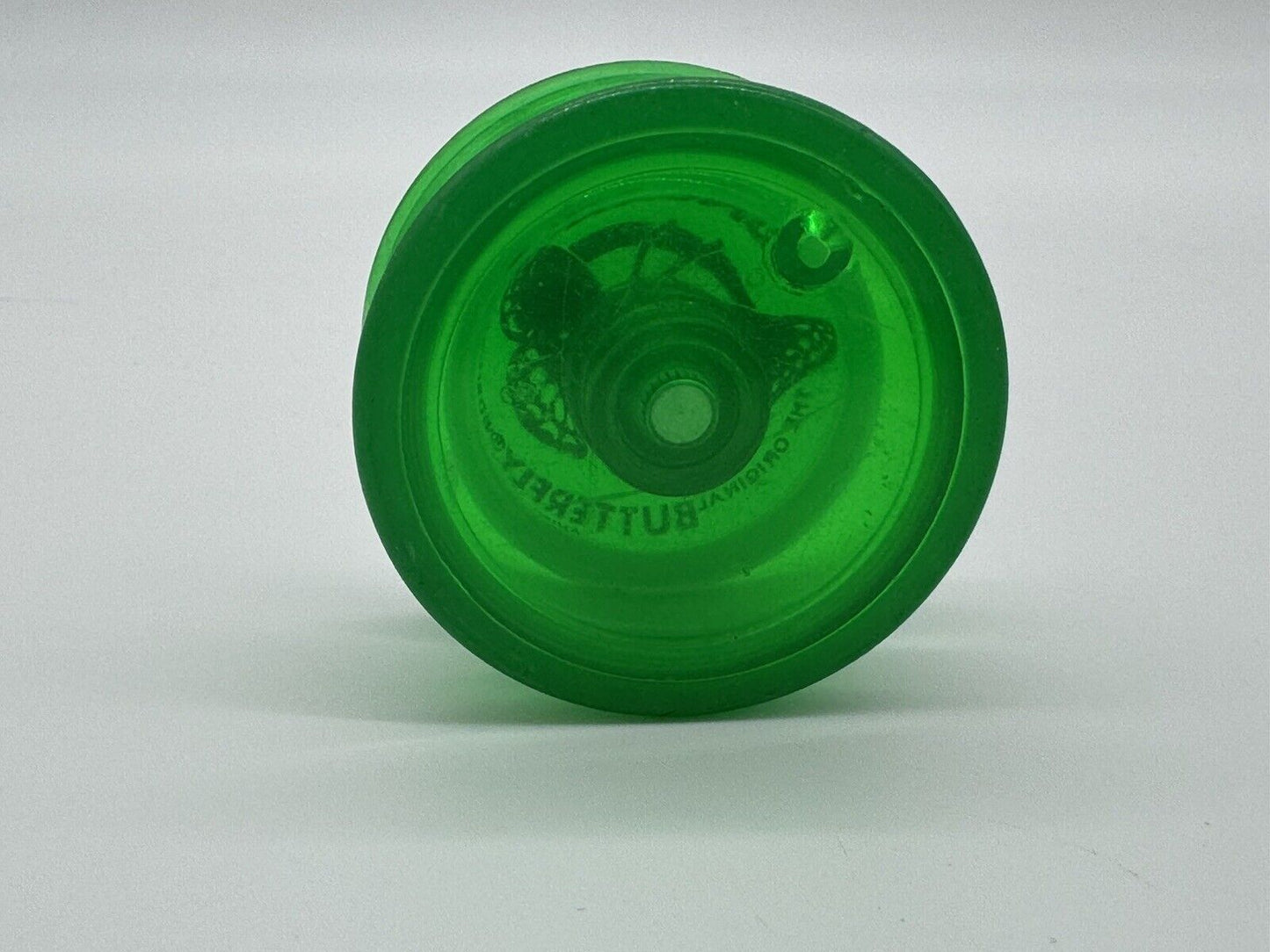 Duncan Yo-yo Clear Green w/Black Butterfly Vintage Excellent Condition Yoyo 006