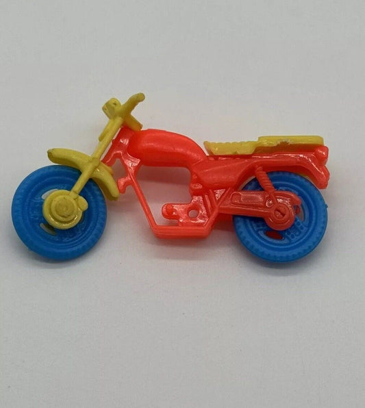 Vintage Red Plastic Motorcycle Toy Blue Moving Wheels