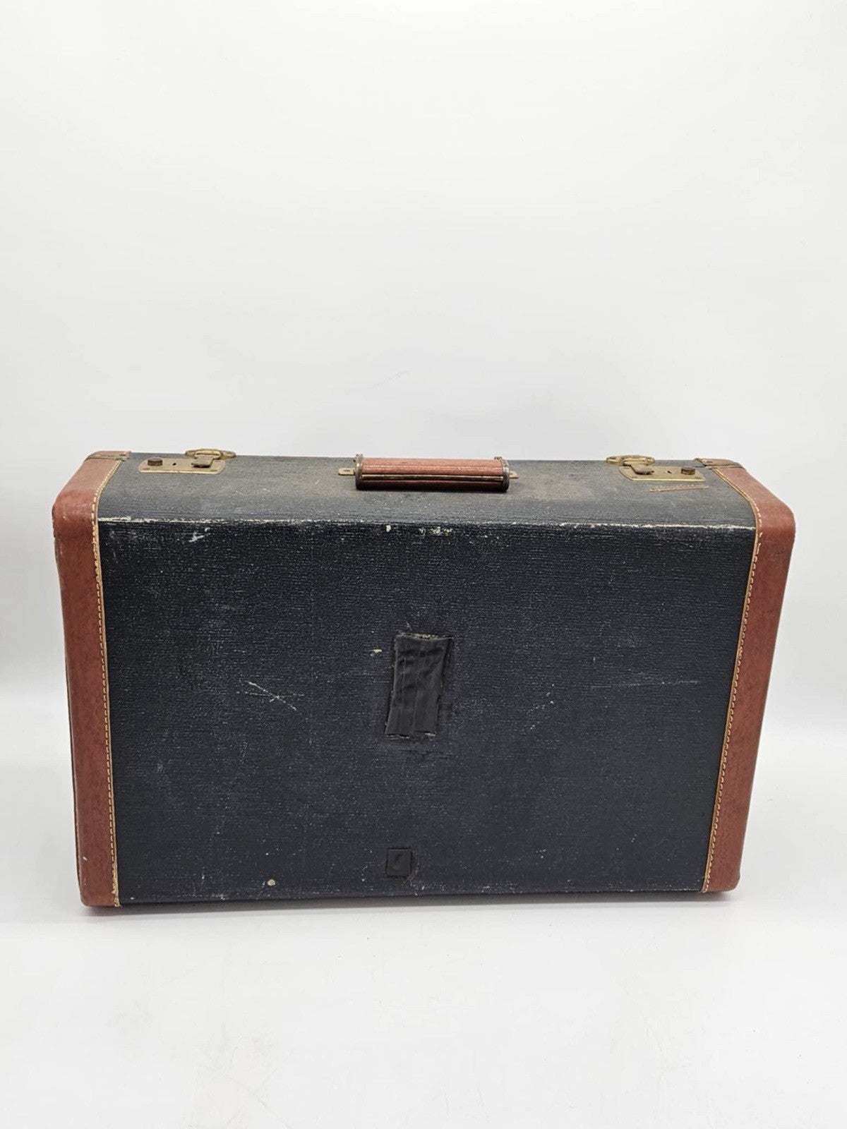 Vtg '40s Carilite Suitcase Luggage 25x16x8 "Tweed And Leather" Brown