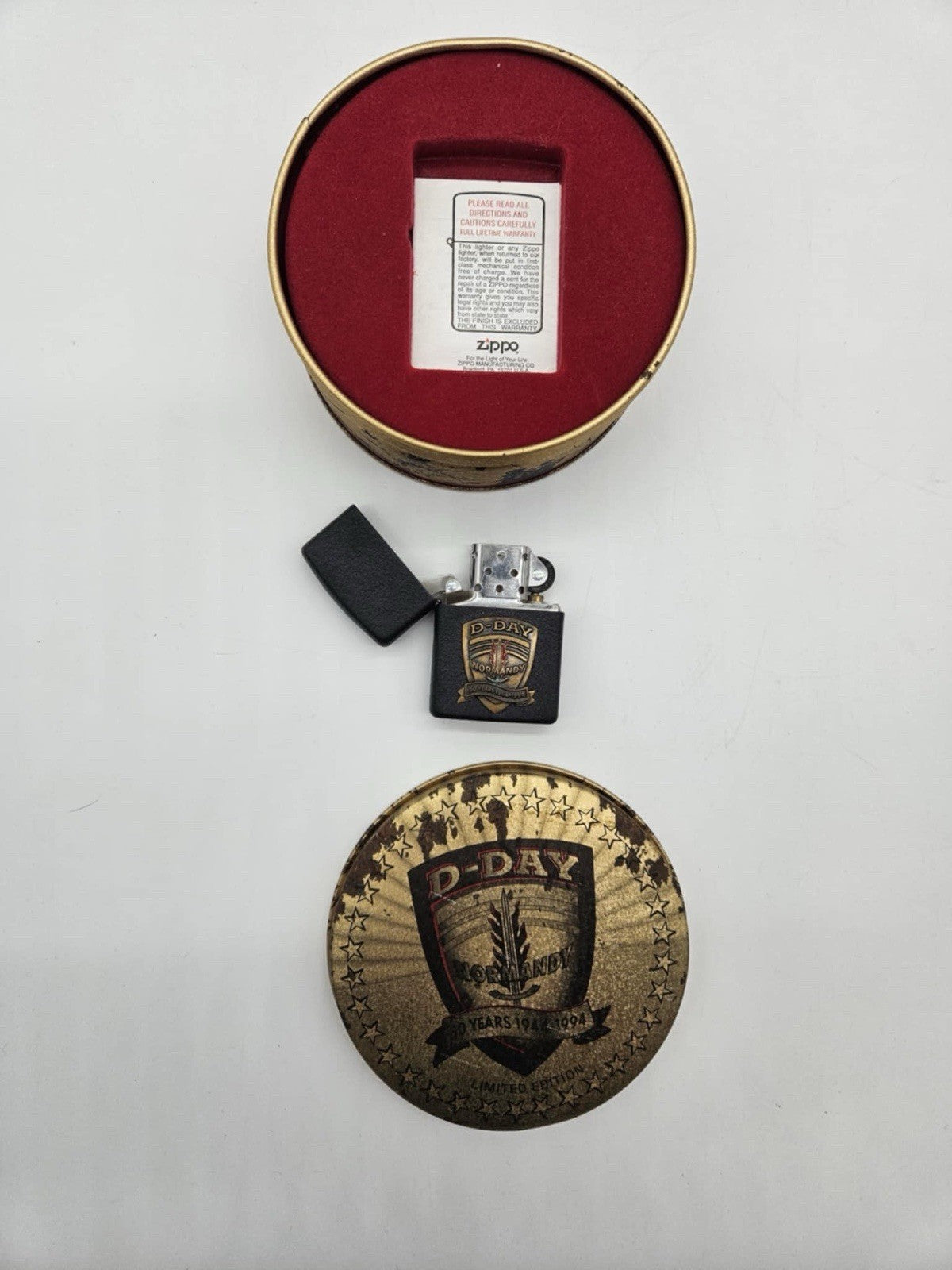 1994 Vintage Zippo D-Day Normandy 50th Anniversary Cigarette Lighter in Tin Box