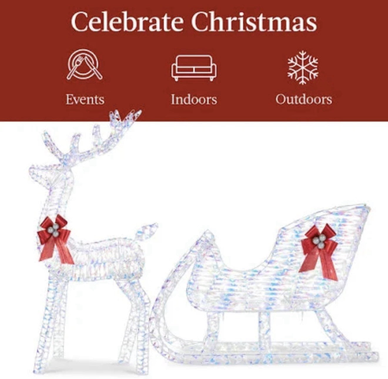 Best Choice Products Lighted Christmas 4ft Reindeer & Sleigh Holiday Outdoor