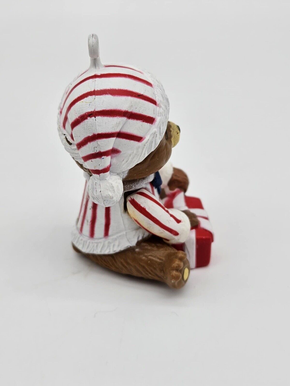 2 Vintage Christmas Teddy Bears In Pajamas With Present Ornament