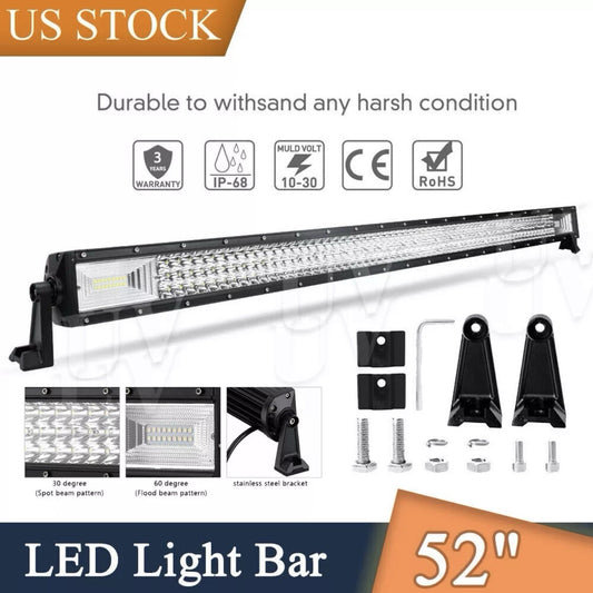 52inch 3500W Tri Row LED Work Light Bar Off Road Spot Flood Combo Driving SUV 50