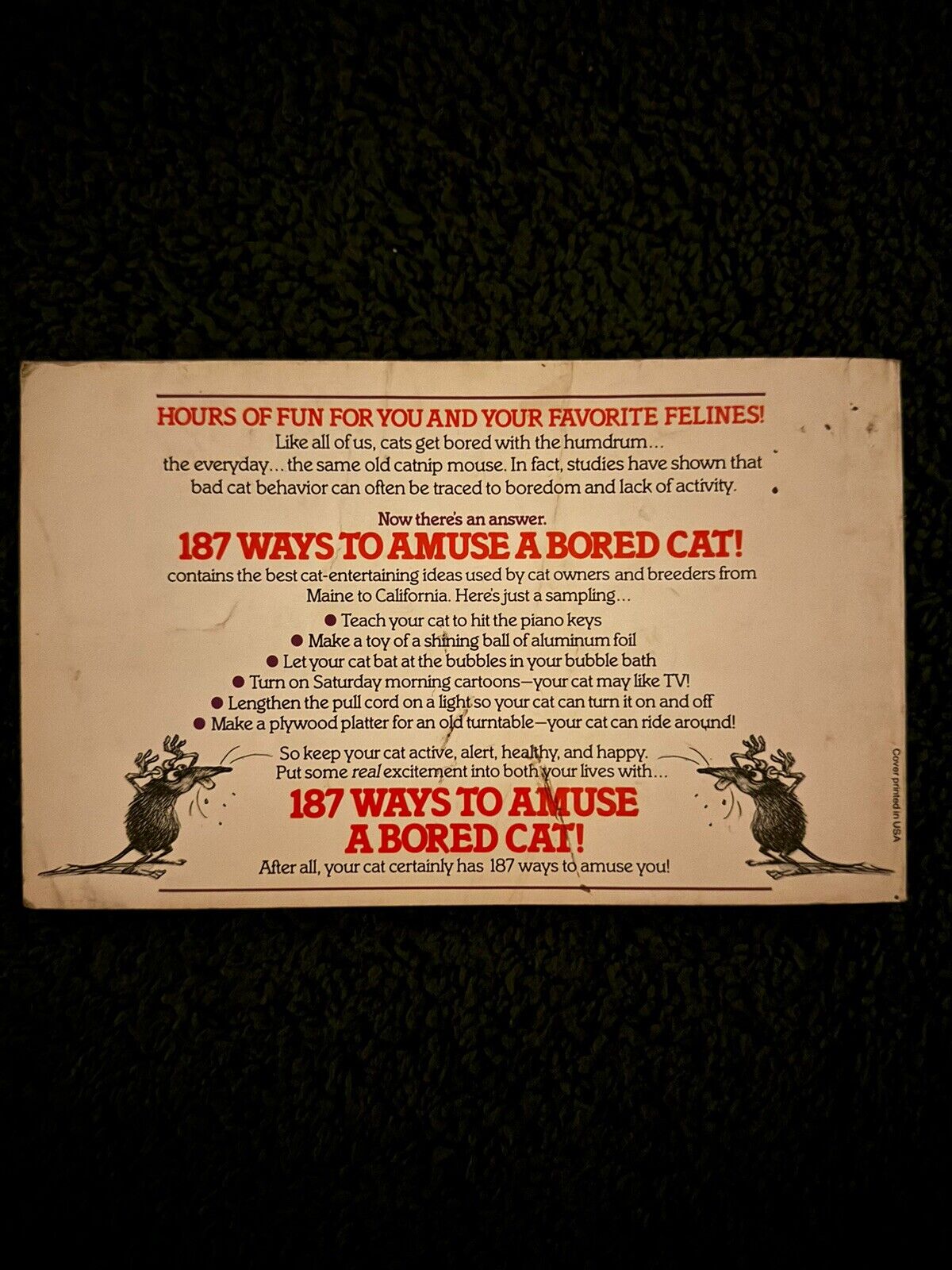 187 WAYS TO AMUSE A BORED CAT Vintage Book